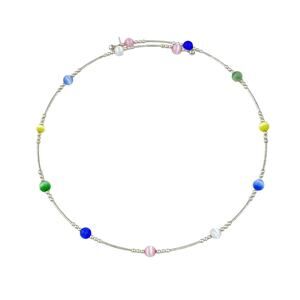 Memory Wire Multicolor Cat's Eye Choker Necklace | Sterling Silver 925 | 15.5"